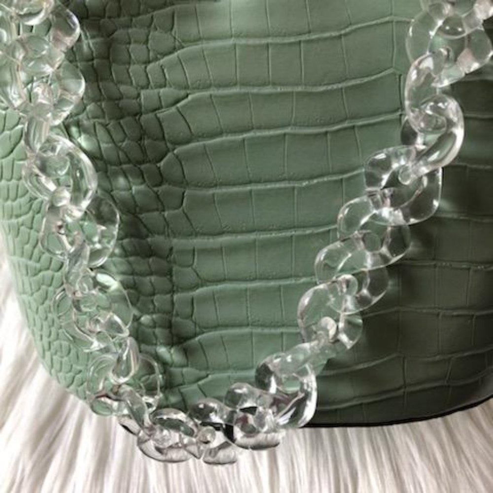 INC Mint Green Faux Crocodile Embossed Bucket Bag - Picture 4 of 9